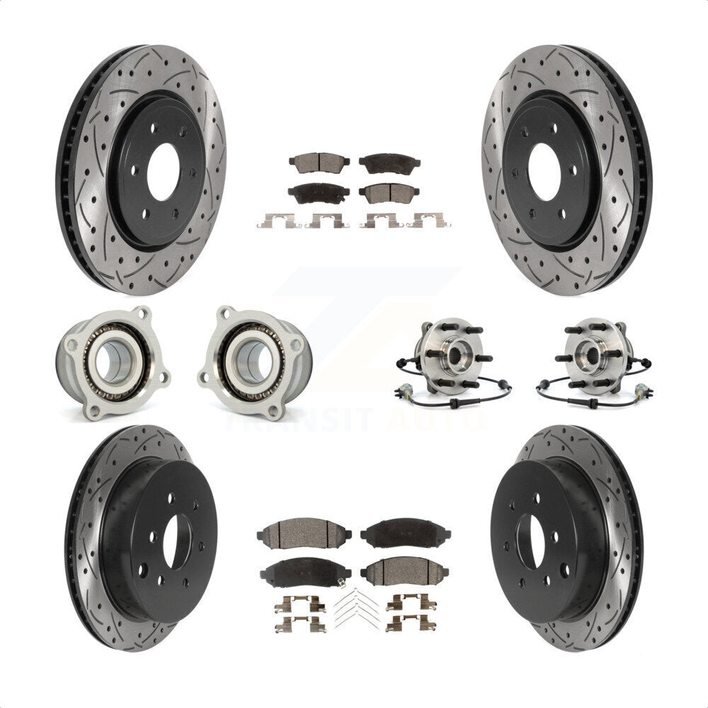 Front Rear Hub Bearings Assembly Coated Disc Brake Rotors And Semi-Metallic Pads Kit (10Pc) For Nissan Frontier Xterra Suzuki Equator KBB-115774 by Transit Auto