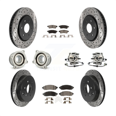 Front Rear Hub Bearings Assembly Coated Disc Brake Rotors And Semi-Metallic Pads Kit (10Pc) For Nissan Frontier Xterra Suzuki Equator KBB-115774 by Transit Auto