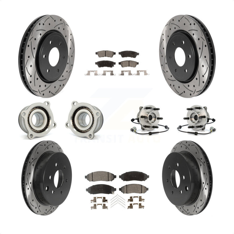 Front Rear Hub Bearings Assembly Coated Disc Brake Rotors And Semi-Metallic Pads Kit (10Pc) For Nissan Frontier Xterra Suzuki Equator KBB-115774 by Transit Auto
