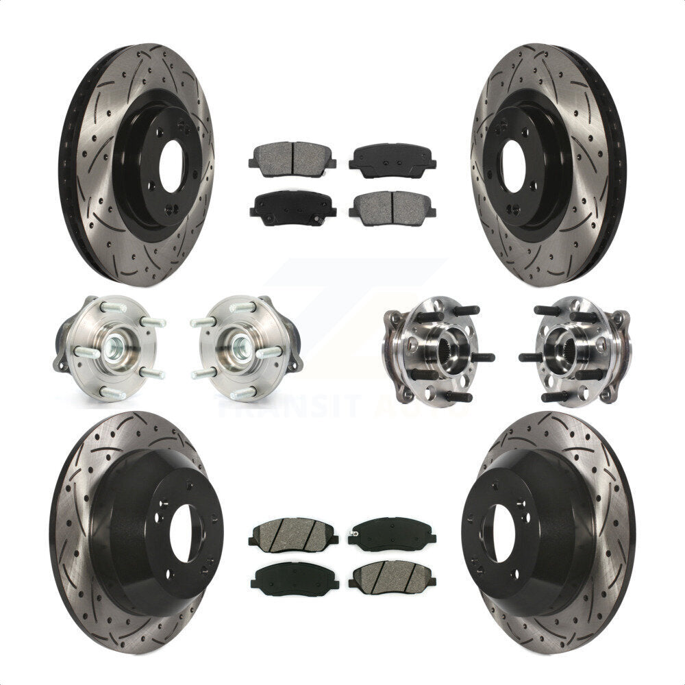 Front Rear Hub Bearings Assembly Coated Disc Brake Rotors And Semi-Metallic Pads Kit (10Pc) For 2015-2016 Hyundai Santa Fe XL FWD with 3.3L KBB-115828 by Transit Auto