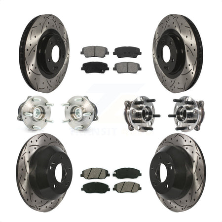 Front Rear Hub Bearings Assembly Coated Disc Brake Rotors And Semi-Metallic Pads Kit (10Pc) For 2015-2016 Hyundai Santa Fe XL FWD with 3.3L KBB-115828 by Transit Auto