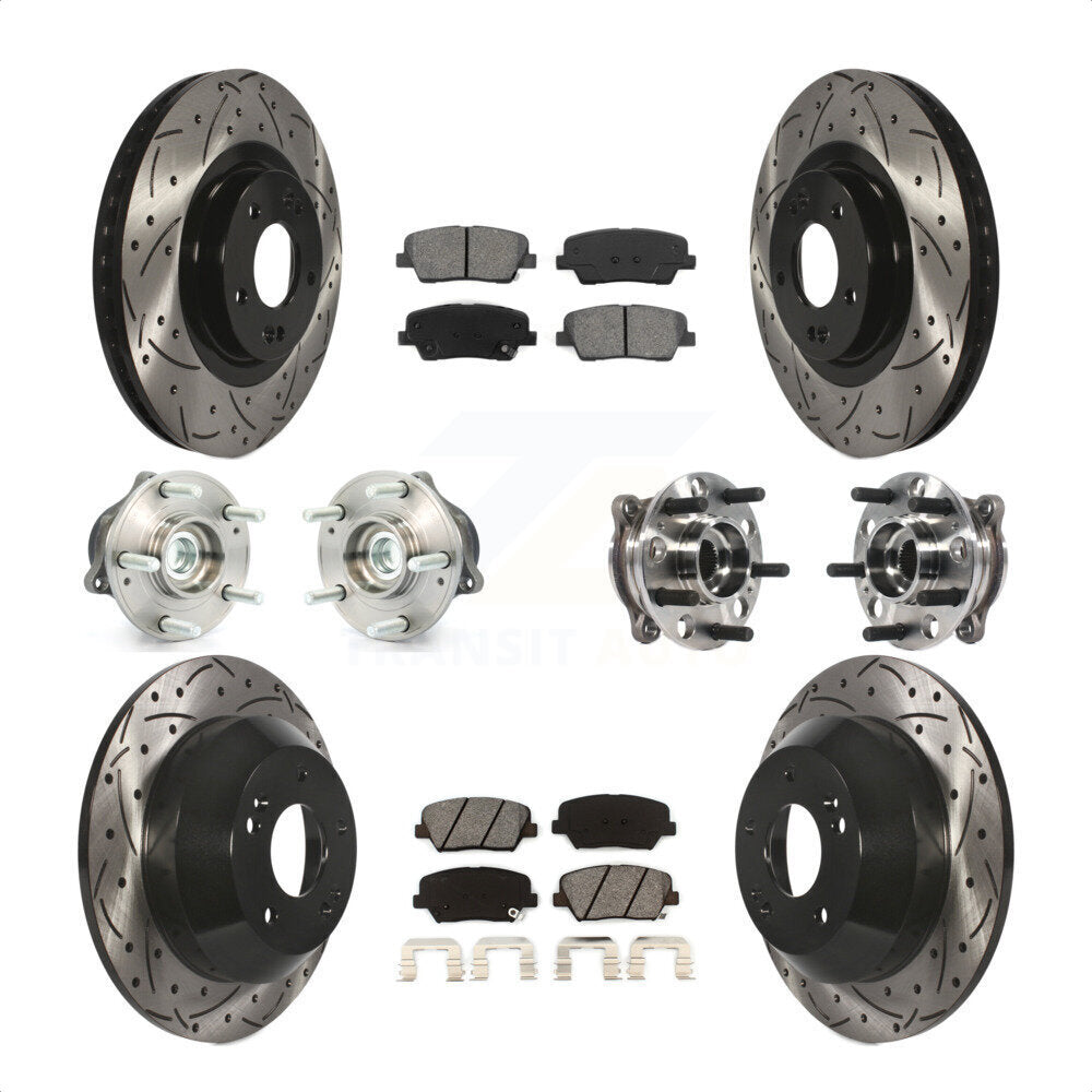 Front Rear Hub Bearings Assembly Coated Disc Brake Rotors And Semi-Metallic Pads Kit (10Pc) For 2015-2016 Hyundai Santa Fe Sport FWD with 2.4L 2.0L KBB-115829 by Transit Auto
