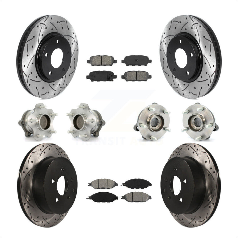 Front Rear Hub Bearings Assembly Coated Disc Brake Rotors And Semi-Metallic Pads Kit (10Pc) For 2016 Nissan Pathfinder FWD From 11 15 KBB-115841 by Transit Auto