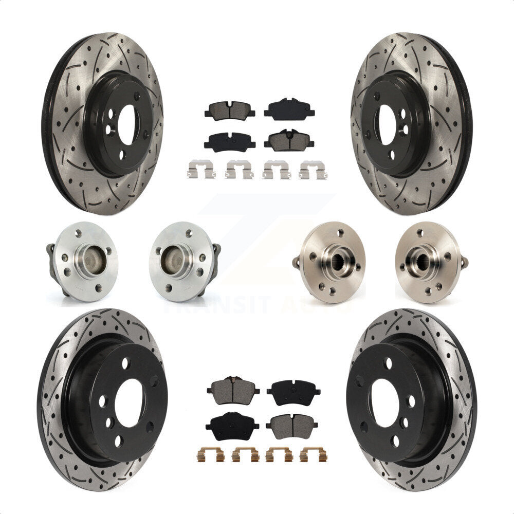 Front Rear Hub Bearings Coated Disc Brake Rotors And Semi-Metallic Pads Kit (10Pc) For 2015 Mini Cooper Convertible with 2.0L 1.5L With 294mm Diameter Rotor 4 Lug Wheels KBB-115851 by Transit Auto