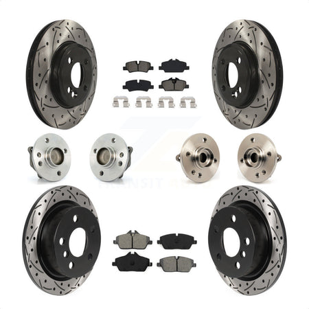 Front Rear Hub Bearings Coated Disc Brake Rotors And Semi-Metallic Pads Kit (10Pc) For 2015 Mini Cooper Convertible with 2.0L 1.5L With 280mm Diameter Rotor 4 Lug Wheels KBB-115852 by Transit Auto