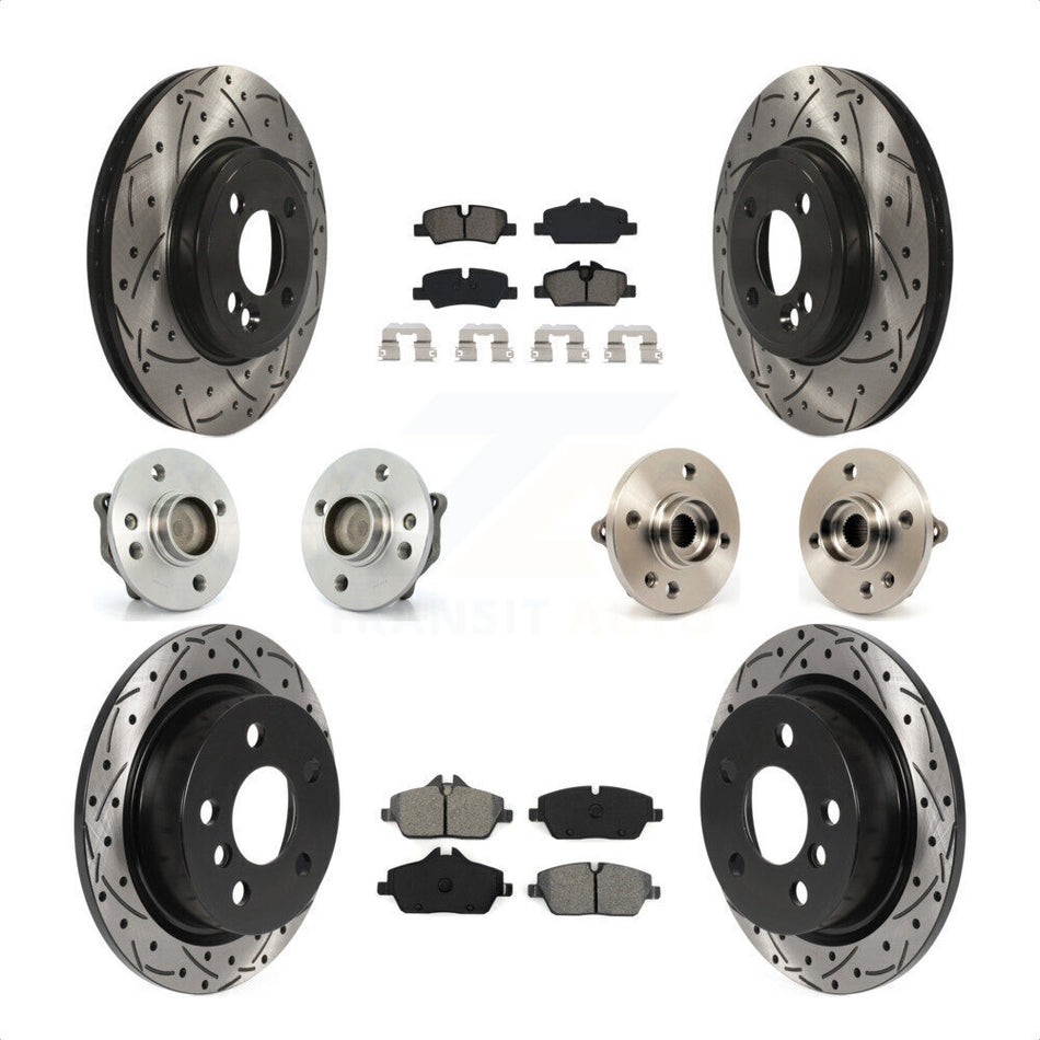 Front Rear Hub Bearings Coated Disc Brake Rotors And Semi-Metallic Pads Kit (10Pc) For 2015 Mini Cooper Convertible with 2.0L 1.5L With 280mm Diameter Rotor 4 Lug Wheels KBB-115852 by Transit Auto