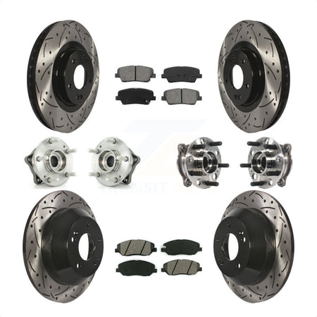 Front Rear Hub Bearings Assembly Coated Disc Brake Rotors And Semi-Metallic Pads Kit (10Pc) For Hyundai Santa Fe XL AWD with 3.3L KBB-115874 by Transit Auto