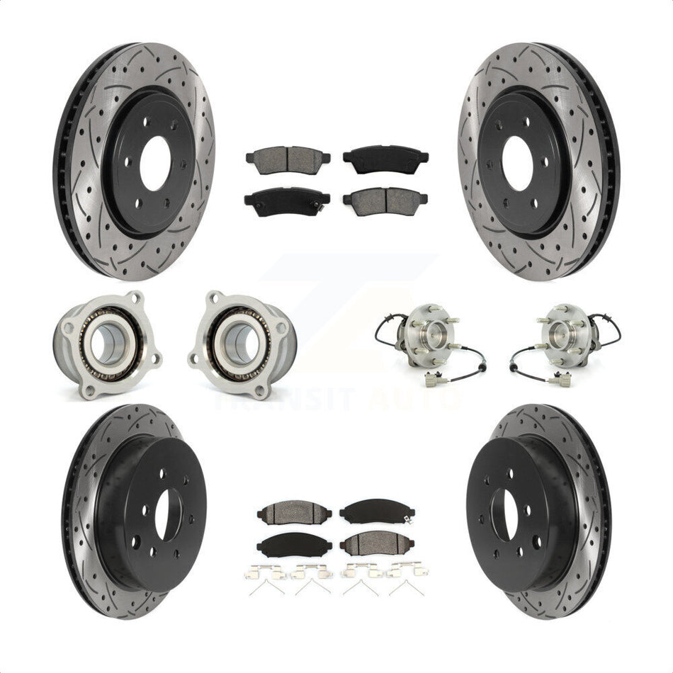 Front Rear Hub Bearings Assembly Coated Disc Brake Rotors And Semi-Metallic Pads Kit (10Pc) For Nissan Frontier Xterra Suzuki Equator KBB-115885 by Transit Auto