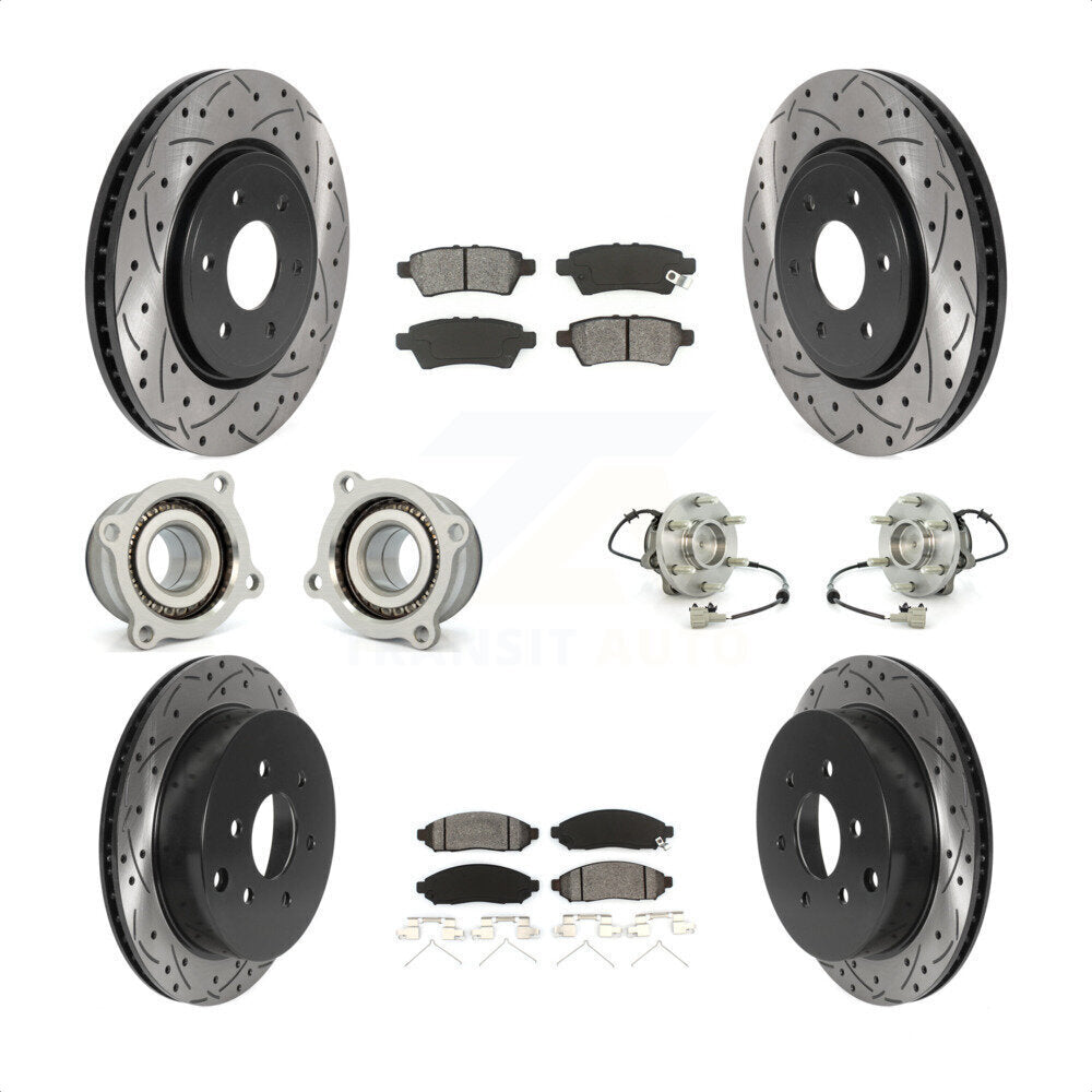 Front Rear Hub Bearings Assembly Coated Disc Brake Rotors And Semi-Metallic Pads Kit (10Pc) For 2006-2007 Nissan Xterra RWD with Automatic transmission KBB-115886 by Transit Auto