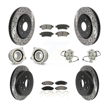 Front Rear Hub Bearings Assembly Coated Disc Brake Rotors And Semi-Metallic Pads Kit (10Pc) For 2006-2007 Nissan Xterra RWD with Automatic transmission KBB-115886 by Transit Auto