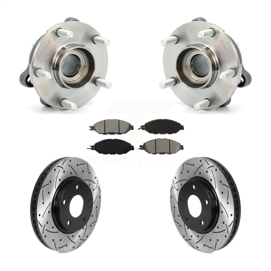 Front Hub Bearing Assembly With Coated Drilled Slotted Disc Brake Rotors And Semi-Metallic Pads Kit For 2016 Nissan Pathfinder From 11 15 KBB-115902 by Transit Auto