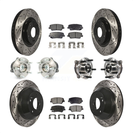 Front Rear Hub Bearings Assembly Coated Disc Brake Rotors And Ceramic Pads Kit (10Pc) For 2015-2016 Hyundai Santa Fe Sport FWD with 2.4L 2.0L KBB-115937 by Transit Auto