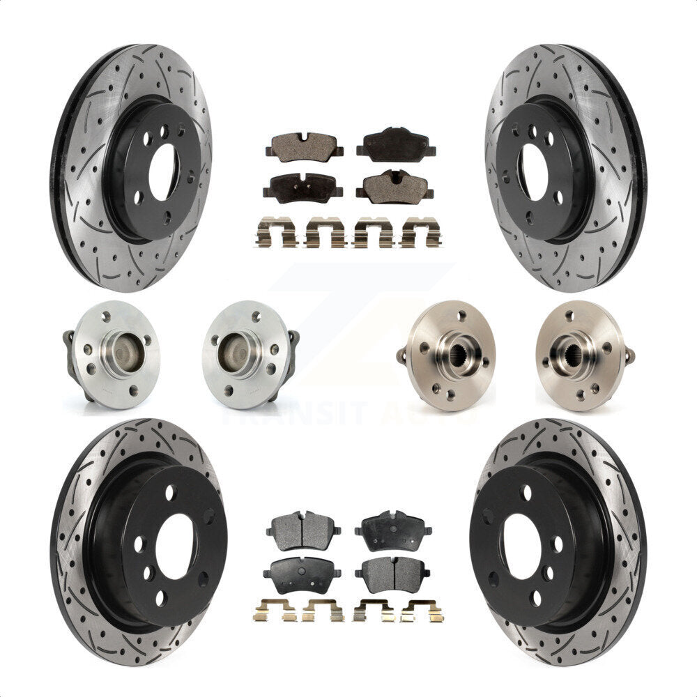 Front Rear Hub Bearing Assembly Coated Disc Brake Rotor And Ceramic Pad Kit (10Pc) For 2015 Mini Cooper Convertible with 2.0L 1.5L With 294mm Diameter 5 Lug Wheels KBB-115962 by Transit Auto