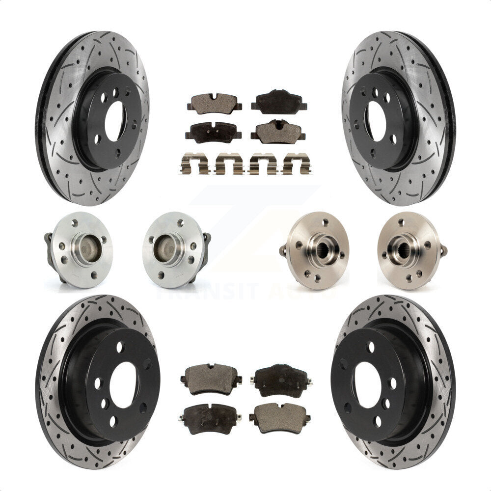 Front Rear Hub Bearing Assembly Coated Disc Brake Rotor And Ceramic Pad Kit (10Pc) For 2015 Mini Cooper Convertible with 2.0L 1.5L With 294mm Diameter 5 Lug Wheels KBB-115963 by Transit Auto