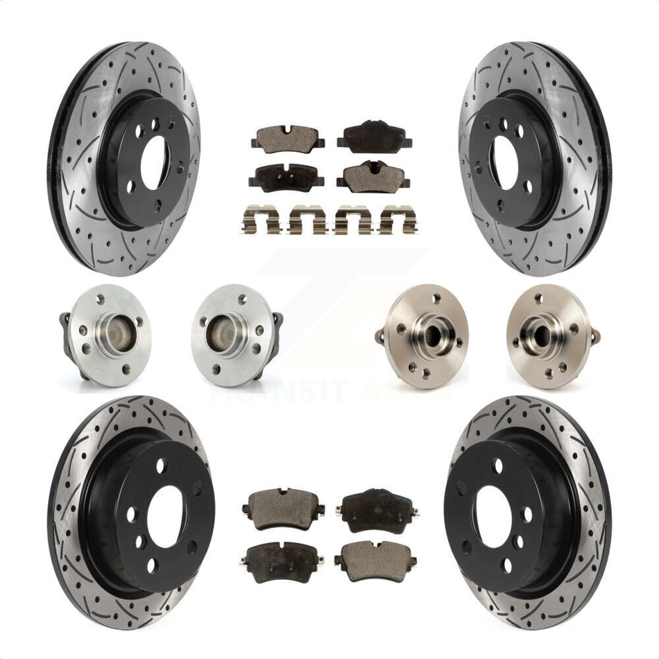 Front Rear Hub Bearing Assembly Coated Disc Brake Rotor And Ceramic Pad Kit (10Pc) For 2015 Mini Cooper Convertible with 2.0L 1.5L With 294mm Diameter 5 Lug Wheels KBB-115963 by Transit Auto