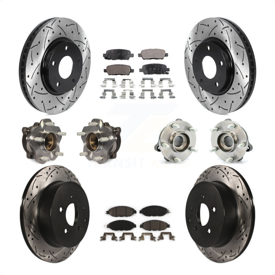 Front Rear Hub Bearings Assembly Coated Disc Brake Rotors And Ceramic Pads Kit (10Pc) For 2016 Nissan Pathfinder 4WD From 11 15 KBB-115968 by Transit Auto