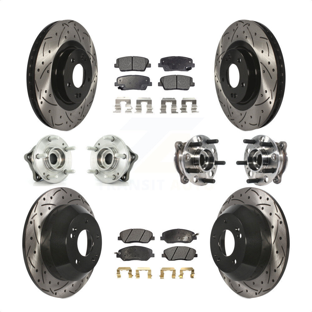 Front Rear Hub Bearings Assembly Coated Disc Brake Rotors And Ceramic Pads Kit (10Pc) For Hyundai Santa Fe XL AWD with 3.3L KBB-115987 by Transit Auto
