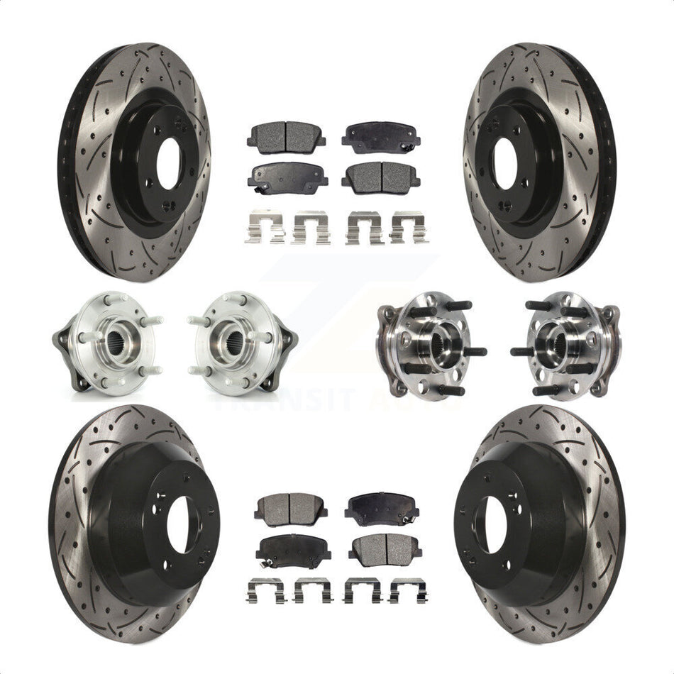 Front Rear Hub Bearings Assembly Coated Disc Brake Rotors And Ceramic Pads Kit (10Pc) For 2015-2016 Hyundai Santa Fe Sport AWD with 2.4L 2.0L KBB-115988 by Transit Auto