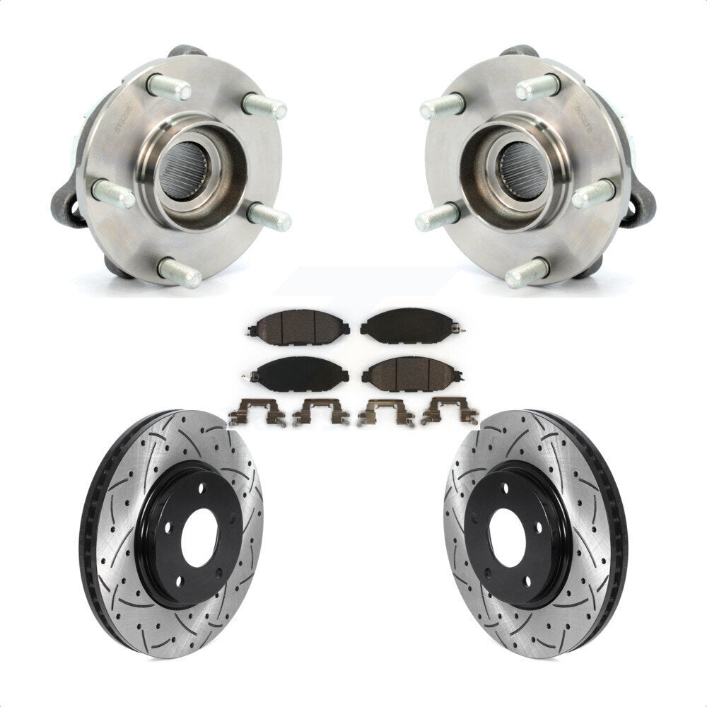 Front Hub Bearing Assembly With Coated Drilled Slotted Disc Brake Rotors And Ceramic Pads Kit For 2016 Nissan Pathfinder From 11 15 KBB-116018 by Transit Auto