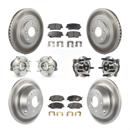 Front Rear Hub Bearings Assembly Coated Disc Brake Rotors And Semi-Metallic Pads Kit (10Pc) For 2015-2016 Hyundai Santa Fe XL FWD with 3.3L KBB-116058 by Transit Auto