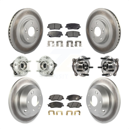 Front Rear Hub Bearings Assembly Coated Disc Brake Rotors And Semi-Metallic Pads Kit (10Pc) For Hyundai Santa Fe XL AWD with 3.3L KBB-116067 by Transit Auto