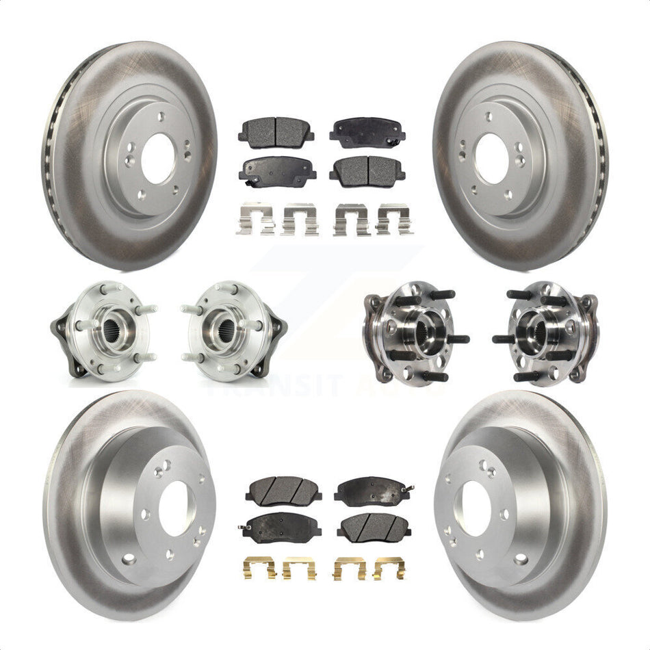 Front Rear Hub Bearings Assembly Coated Disc Brake Rotors And Semi-Metallic Pads Kit (10Pc) For Hyundai Santa Fe XL AWD with 3.3L KBB-116067 by Transit Auto