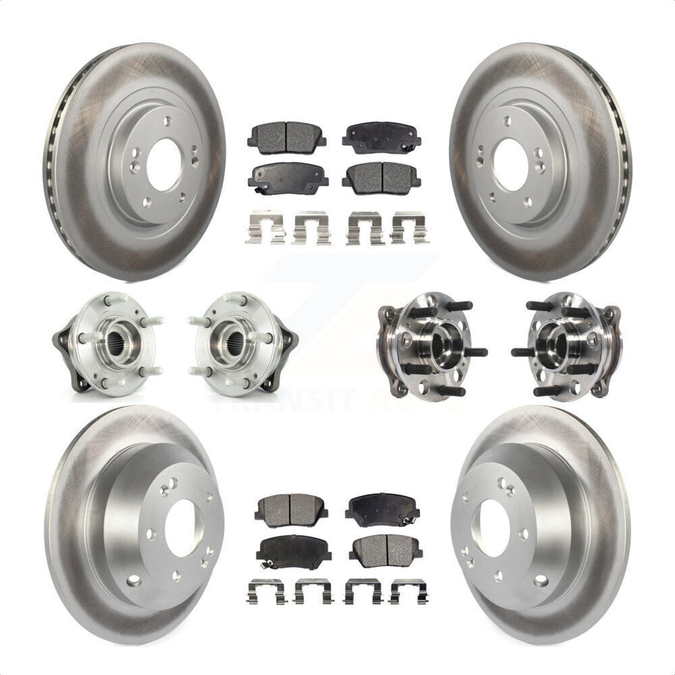 Front Rear Hub Bearings Assembly Coated Disc Brake Rotors And Semi-Metallic Pads Kit (10Pc) For 2015-2016 Hyundai Santa Fe Sport AWD with 2.4L 2.0L KBB-116068 by Transit Auto