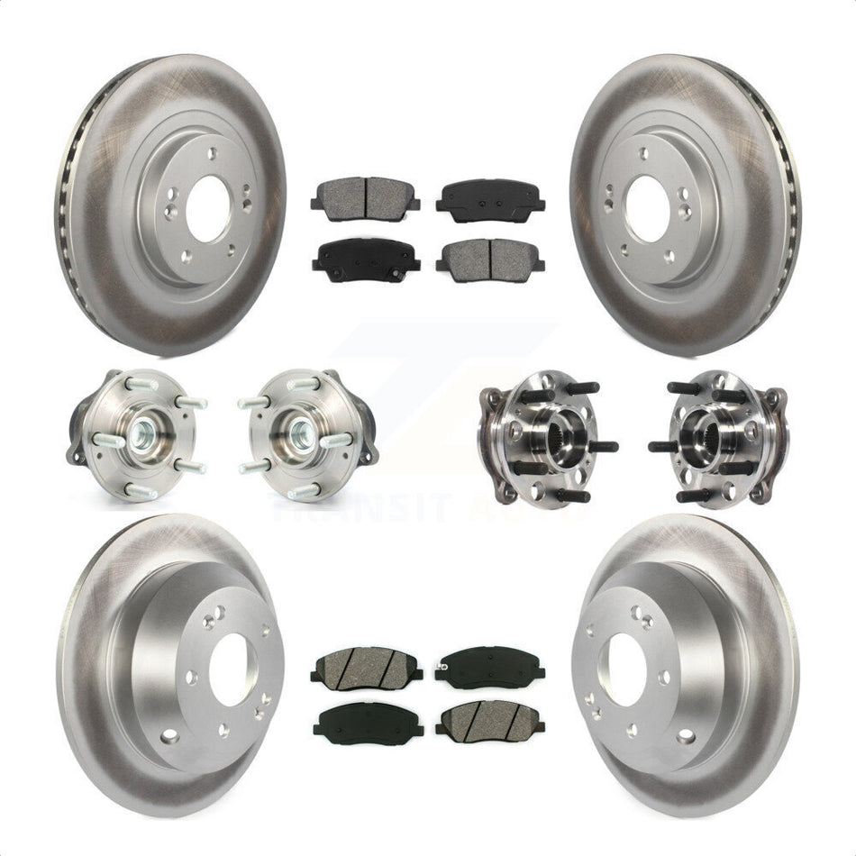 Front Rear Hub Bearings Assembly Coated Disc Brake Rotors And Semi-Metallic Pads Kit (10Pc) For 2015-2016 Hyundai Santa Fe XL FWD with 3.3L KBB-116088 by Transit Auto
