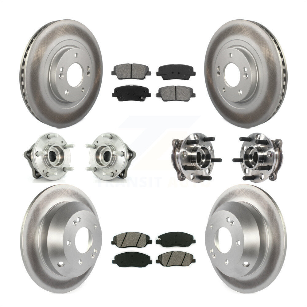 Front Rear Hub Bearings Assembly Coated Disc Brake Rotors And Semi-Metallic Pads Kit (10Pc) For Hyundai Santa Fe XL AWD with 3.3L KBB-116098 by Transit Auto