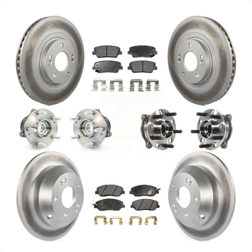 Front Rear Hub Bearings Assembly Coated Disc Brake Rotors And Ceramic Pads Kit (10Pc) For 2015-2016 Hyundai Santa Fe XL FWD with 3.3L KBB-116118 by Transit Auto