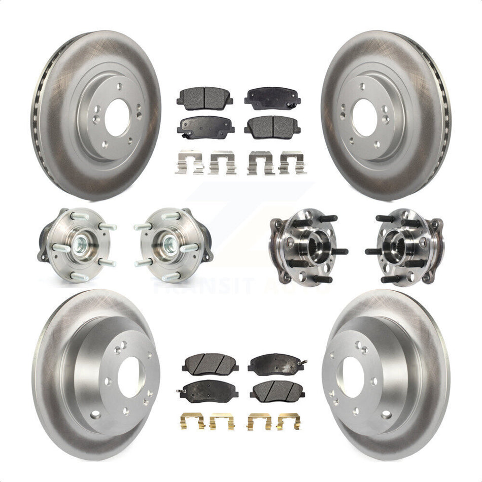 Front Rear Hub Bearings Assembly Coated Disc Brake Rotors And Ceramic Pads Kit (10Pc) For 2015-2016 Hyundai Santa Fe XL FWD with 3.3L KBB-116118 by Transit Auto