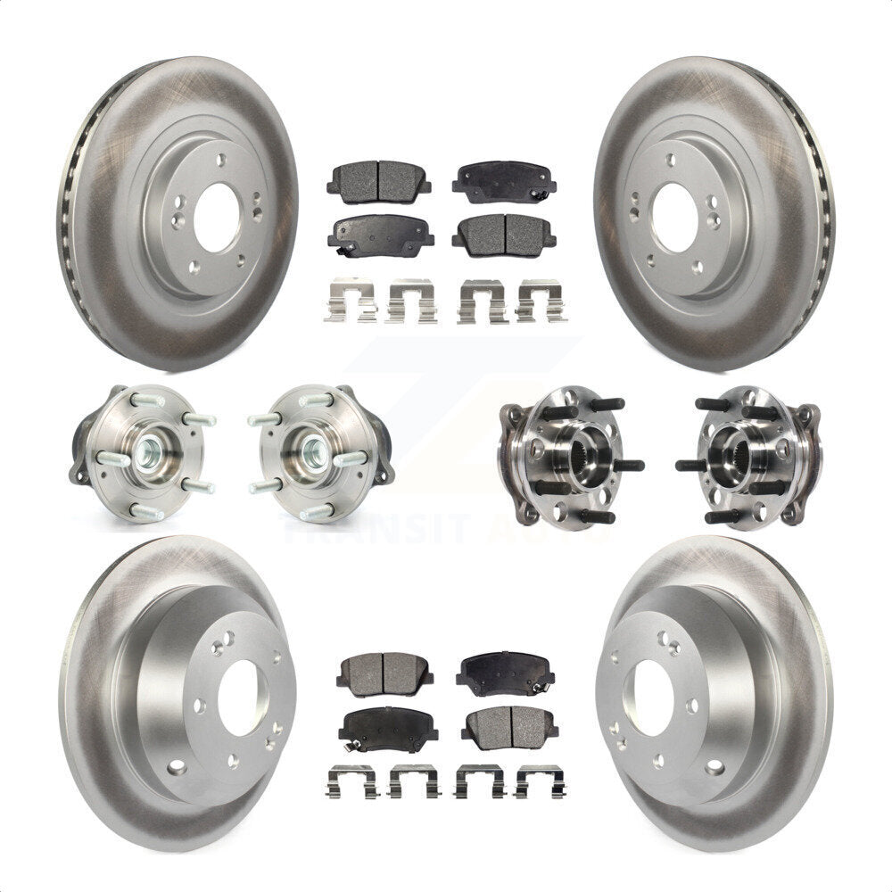 Front Rear Hub Bearings Assembly Coated Disc Brake Rotors And Ceramic Pads Kit (10Pc) For 2015-2016 Hyundai Santa Fe Sport FWD with 2.4L 2.0L KBB-116119 by Transit Auto