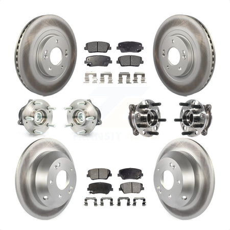 Front Rear Hub Bearings Assembly Coated Disc Brake Rotors And Ceramic Pads Kit (10Pc) For 2015-2016 Hyundai Santa Fe Sport FWD with 2.4L 2.0L KBB-116119 by Transit Auto
