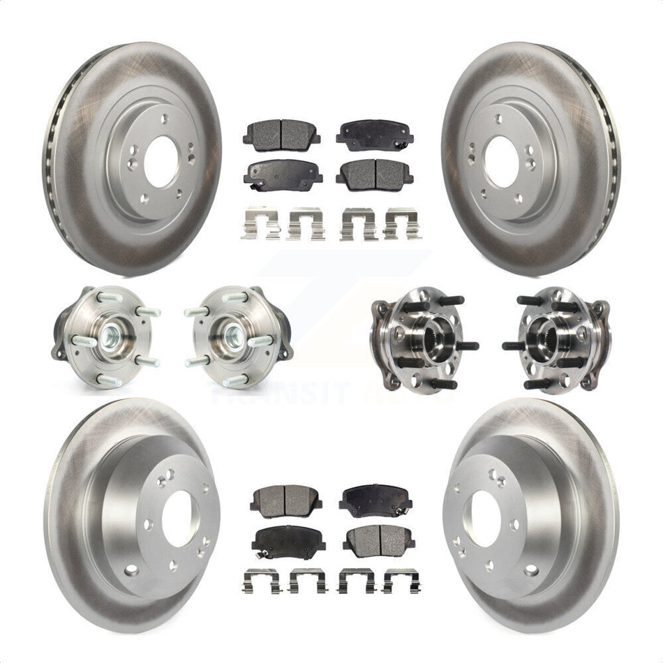 Front Rear Hub Bearings Assembly Coated Disc Brake Rotors And Ceramic Pads Kit (10Pc) For 2015-2016 Hyundai Santa Fe Sport FWD with 2.4L 2.0L KBB-116119 by Transit Auto