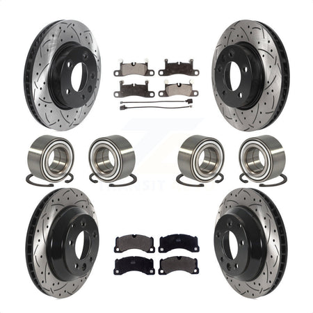 Front Rear Wheel Bearings Coated Disc Brake Rotors And Semi-Metallic Pads Kit (10Pc) For 2016-2017 Volkswagen Touareg KBB-116185 by Transit Auto