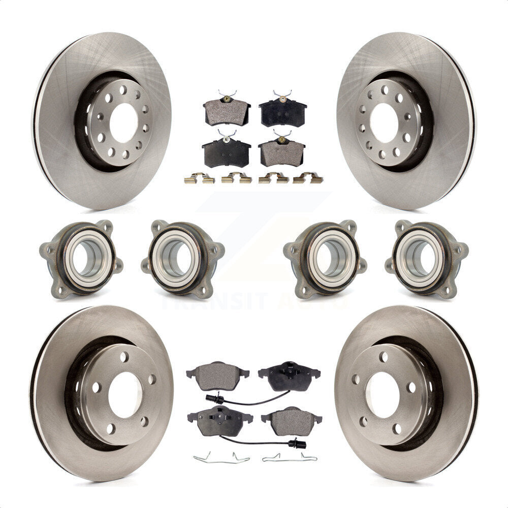 Front Rear Hub Bearings Assembly Disc Brake Rotors And Ceramic Pads Kit (10Pc) For 2002 Audi S6 With 312mm Diameter Rotor KBB-116284 by Transit Auto