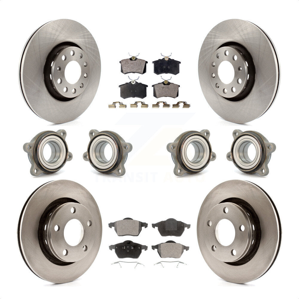 Front Rear Hub Bearings Assembly Disc Brake Rotors And Ceramic Pads Kit (10Pc) For 2002 Audi S6 With 312mm Diameter Rotor KBB-116285 by Transit Auto