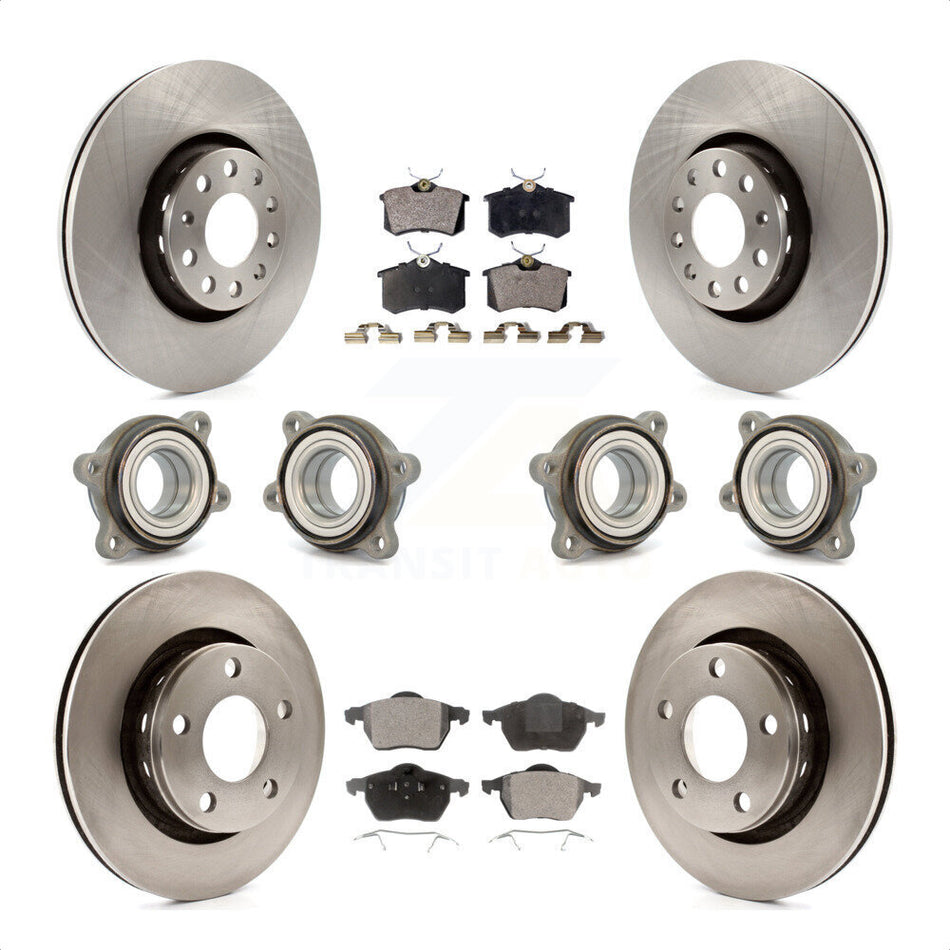 Front Rear Hub Bearings Assembly Disc Brake Rotors And Ceramic Pads Kit (10Pc) For 2002 Audi S6 With 312mm Diameter Rotor KBB-116285 by Transit Auto