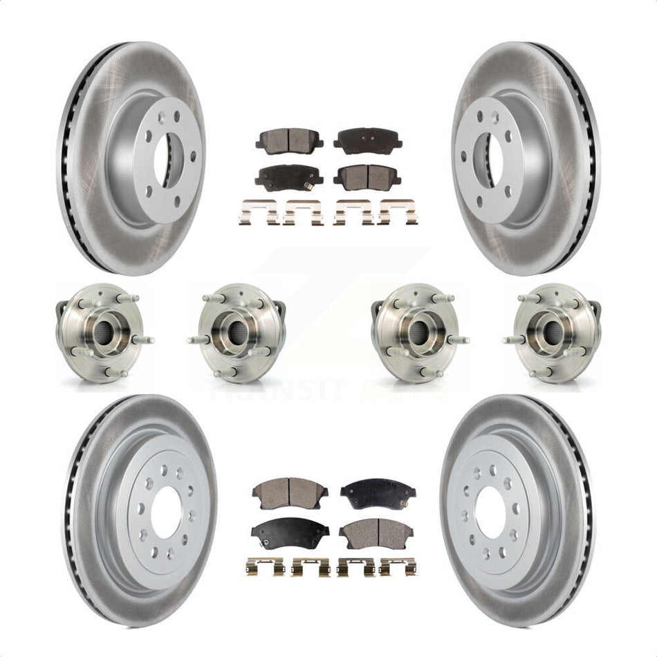 Front Rear Hub Bearings Assembly Coated Disc Brake Rotors And Semi-Metallic Pads Kit (10Pc) For 2013-2015 Cadillac ATS AWD With 300mm Diameter Rotor KBB-116348 by Transit Auto