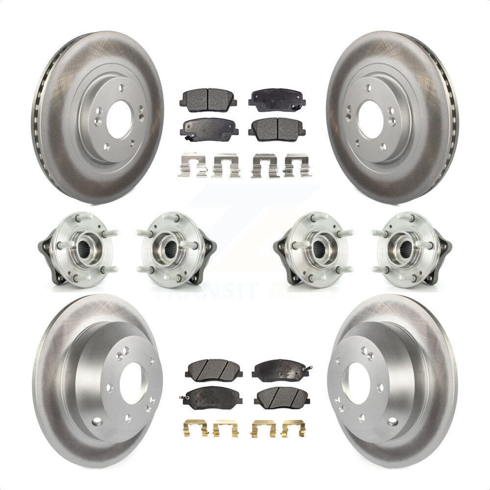 Front Rear Hub Bearings Assembly Coated Disc Brake Rotors And Semi-Metallic Pads Kit (10Pc) For 2013-2014 Hyundai Santa Fe AWD with 3.3L With ABS Brakes KBB-116356 by Transit Auto