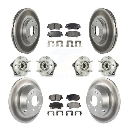 Front Rear Hub Bearings Assembly Coated Disc Brake Rotors And Semi-Metallic Pads Kit (10Pc) For Kia Sorento Hyundai Santa Fe With ABS Brakes AWD KBB-116357 by Transit Auto