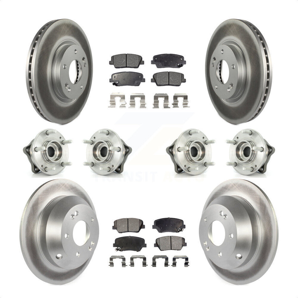 Front Rear Hub Bearings Assembly Coated Disc Brake Rotors And Semi-Metallic Pads Kit (10Pc) For Kia Sorento Hyundai Santa Fe With ABS Brakes AWD KBB-116357 by Transit Auto