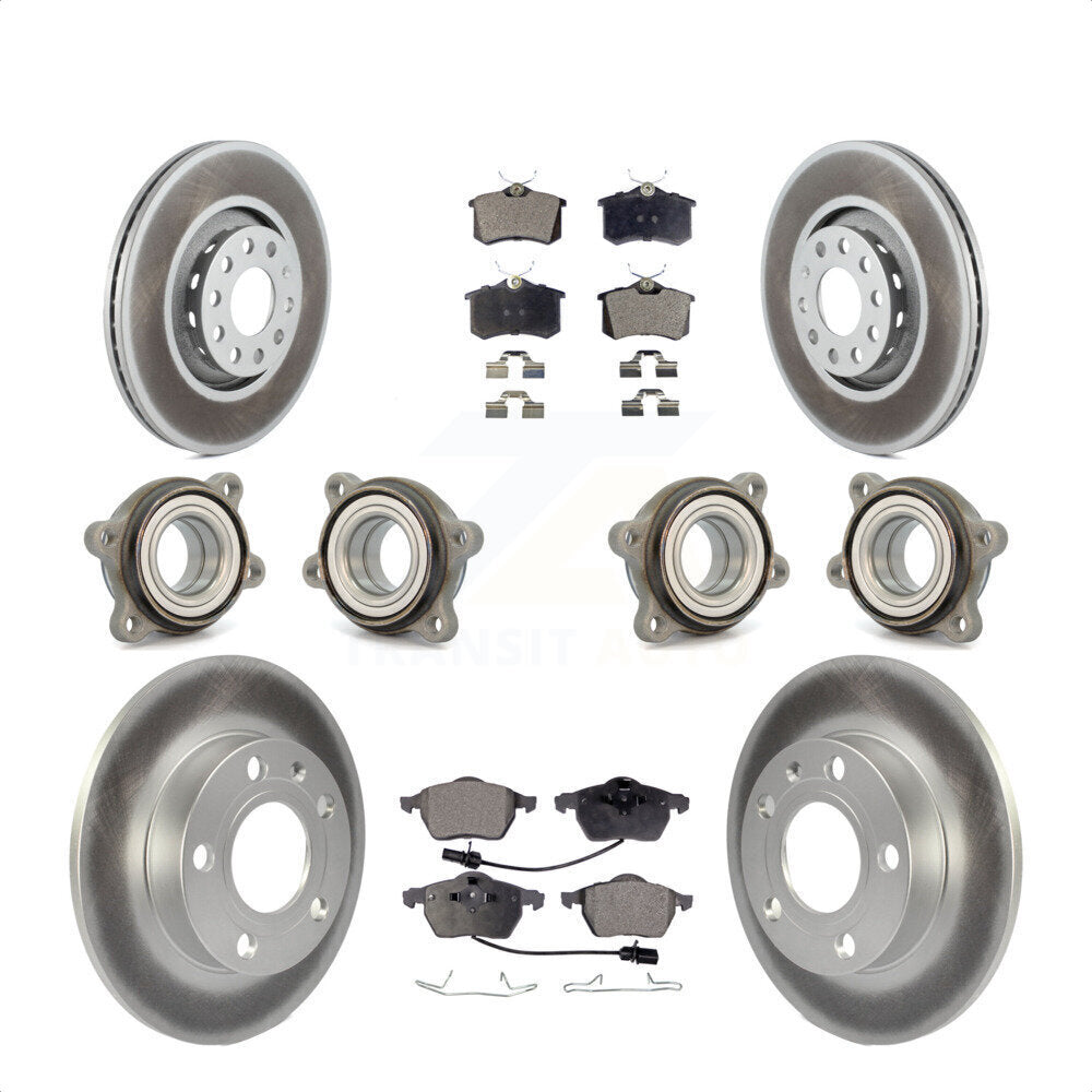 Front Rear Hub Bearings Assembly Coated Disc Brake Rotors And Semi-Metallic Pads Kit (10Pc) For 2002 Audi S4 KBB-116382 by Transit Auto
