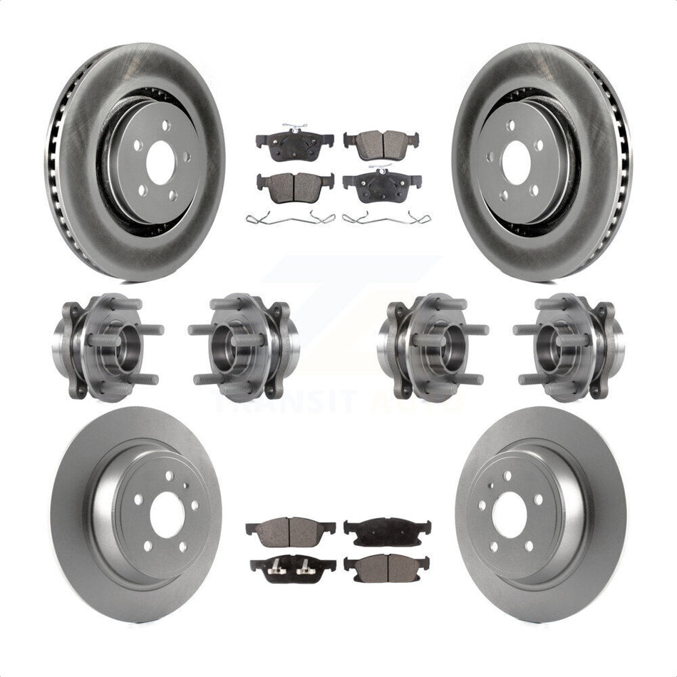 Front Rear Hub Bearings Assembly Coated Disc Brake Rotors And Semi-Metallic Pads Kit (10Pc) For 2017 Lincoln MKX AWD With 14mm Wheel Lugs KBB-116383 by Transit Auto