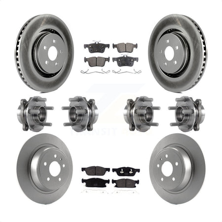 Front Rear Hub Bearings Assembly Coated Disc Brake Rotors And Semi-Metallic Pads Kit (10Pc) For 2017 Lincoln Continental AWD With 14mm Wheel Lugs KBB-116386 by Transit Auto