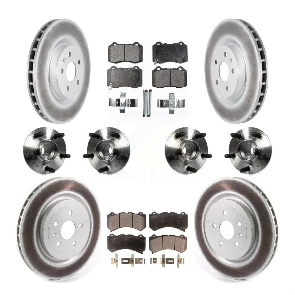 Front Rear Hub Bearings Assembly Coated Disc Brake Rotors And Semi-Metallic Pads Kit (10Pc) For 2014 Chevrolet Camaro ZL1 KBB-116389 by Transit Auto