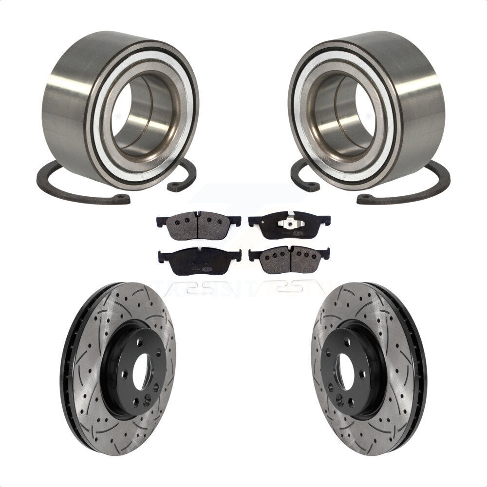 Front Wheel Bearing With Coated Drilled Slotted Disc Brake Rotors And Semi-Metallic Pads Kit For 2016-2017 Land Rover Range Evoque 300mm Diameter Rotor KBB-116483 by Transit Auto