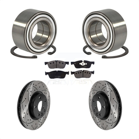 Front Wheel Bearing With Coated Drilled Slotted Disc Brake Rotors And Semi-Metallic Pads Kit For 2016-2017 Land Rover Range Evoque 300mm Diameter Rotor KBB-116483 by Transit Auto