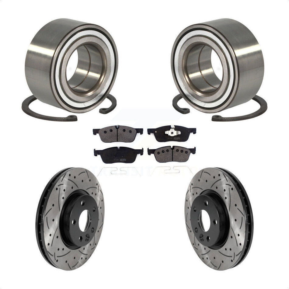 Front Wheel Bearing With Coated Drilled Slotted Disc Brake Rotors And Semi-Metallic Pads Kit For 2016-2017 Land Rover Range Evoque 300mm Diameter Rotor KBB-116483 by Transit Auto