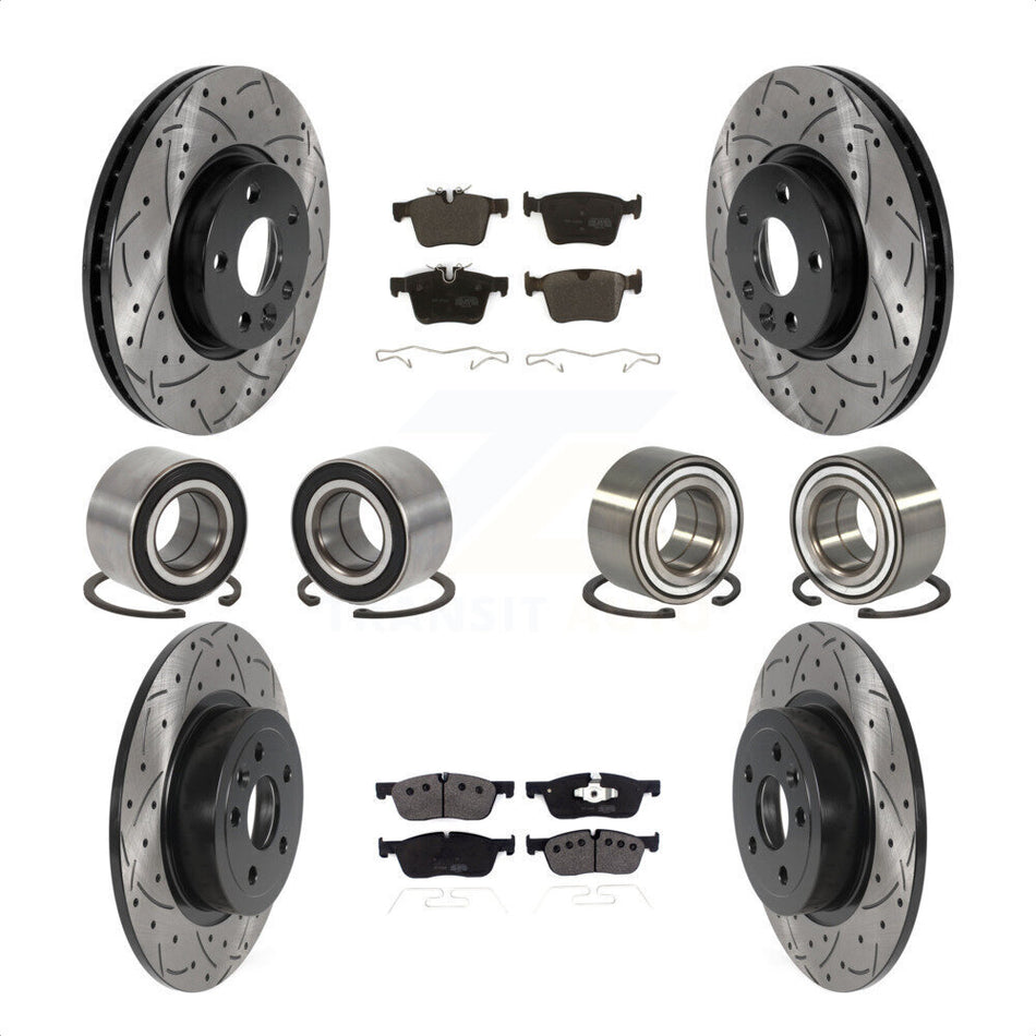 Front Rear Wheel Bearings Coated Disc Brake Rotors And Semi-Metallic Pads Kit (10Pc) For 2016-2017 Land Rover Range Evoque With 300mm Diameter Rotor KBB-116485 by Transit Auto